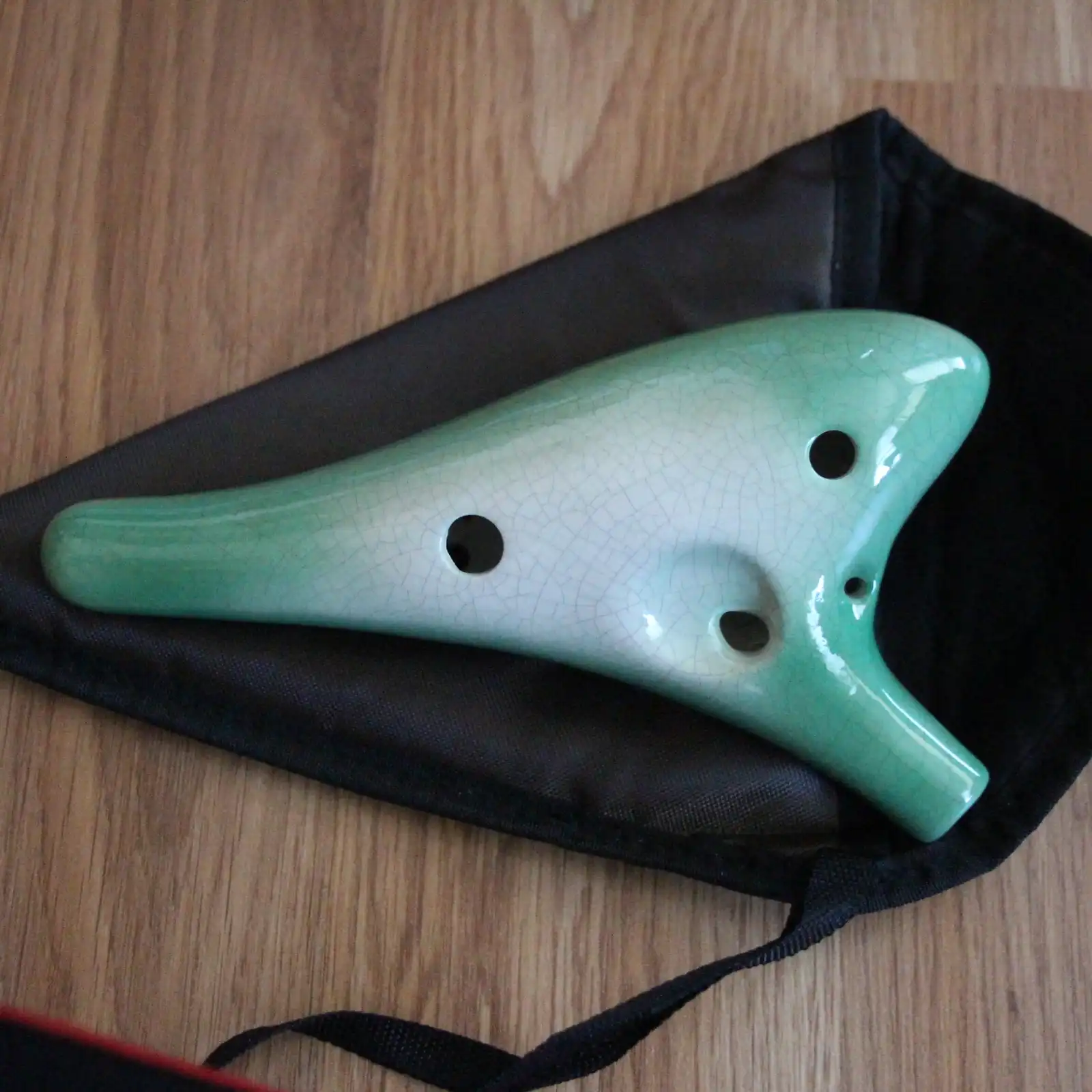 Thumbnail: 12 Hole Ceramic Ocarina, Cracked White Green Burst