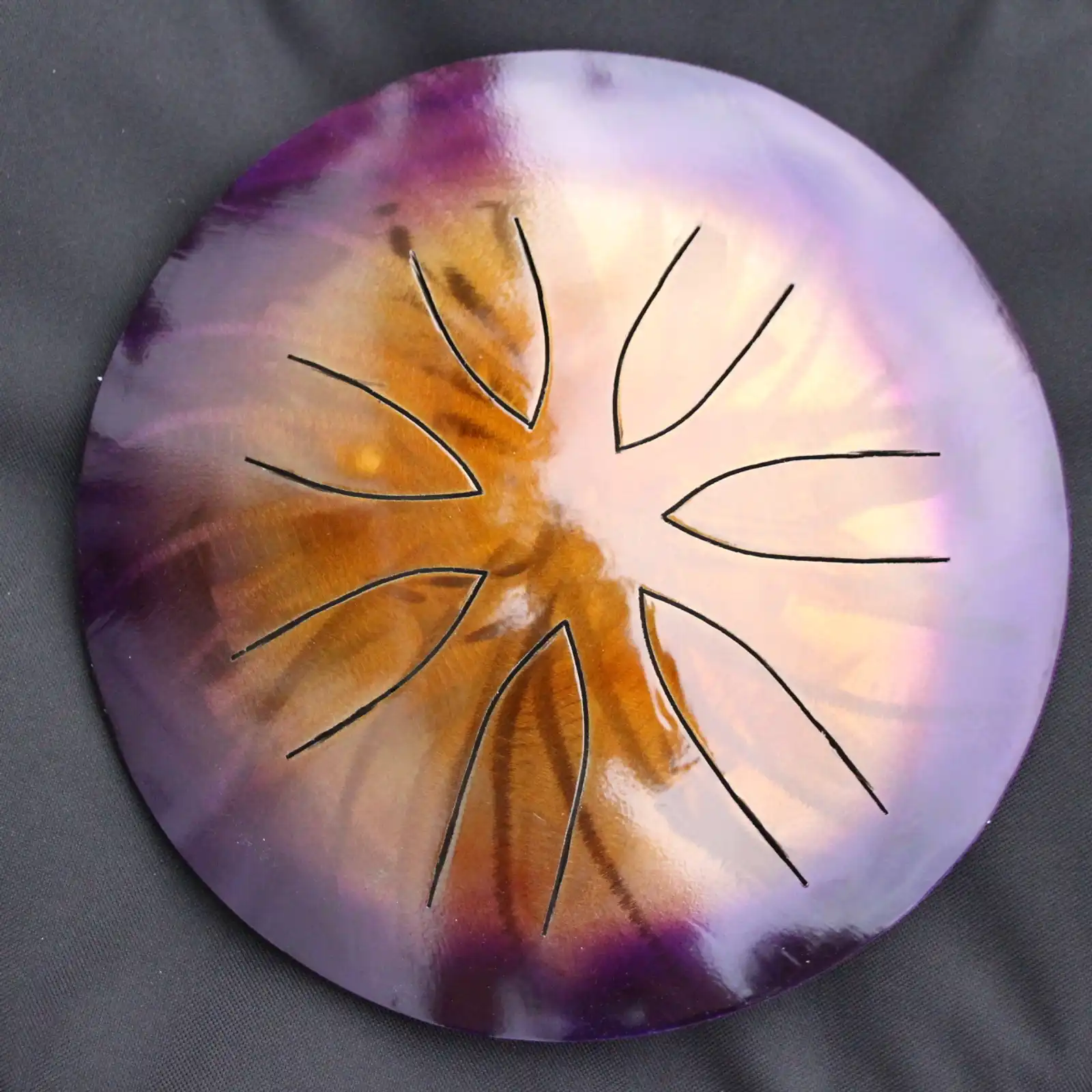 Thumbnail: 10" 7 Tone Ajna Tongue Drum Amethyst/Gold Burst - Pentatonic