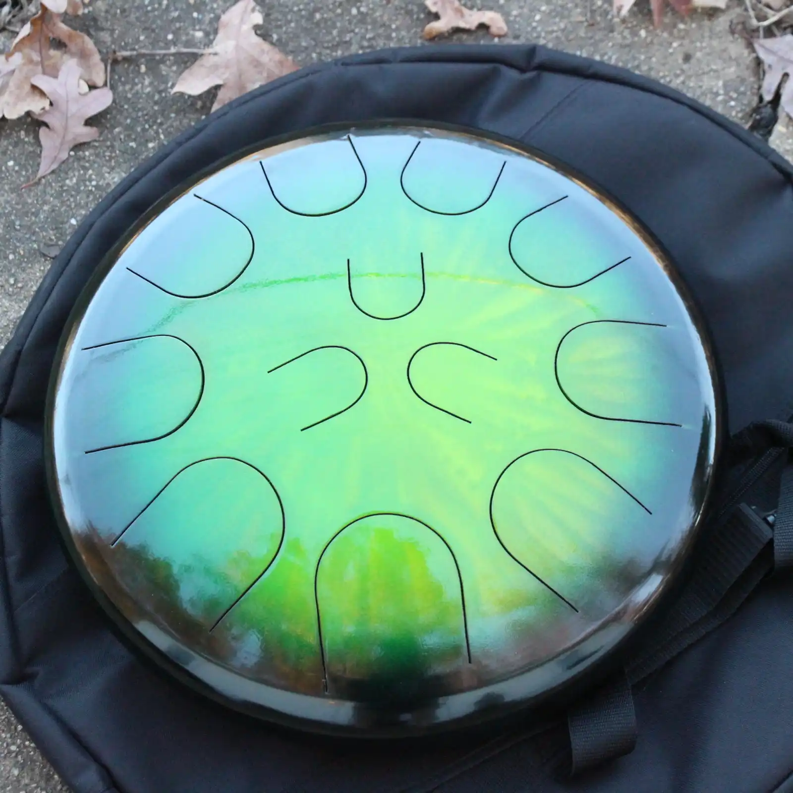 Thumbnail: Ajna 16" 12 Tone Steel Tongue Drum Candy Lime Burst E Hijaz