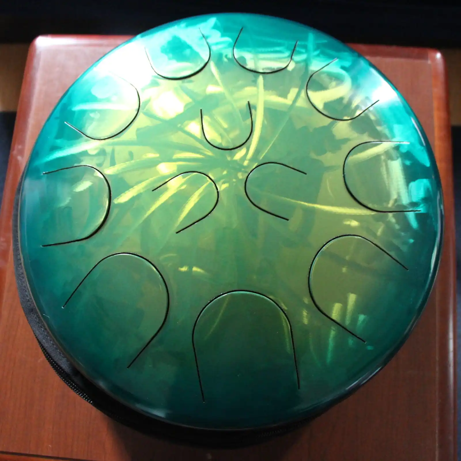 Thumbnail: Ajna 16" 12 Tone Steel Tongue Drum Candy Teal Lemon Burst F Lydian
