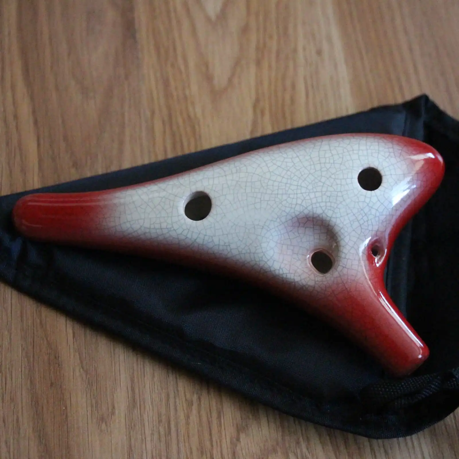 Thumbnail: 12 Hole Ceramic Ocarina, Cracked White Red Burst