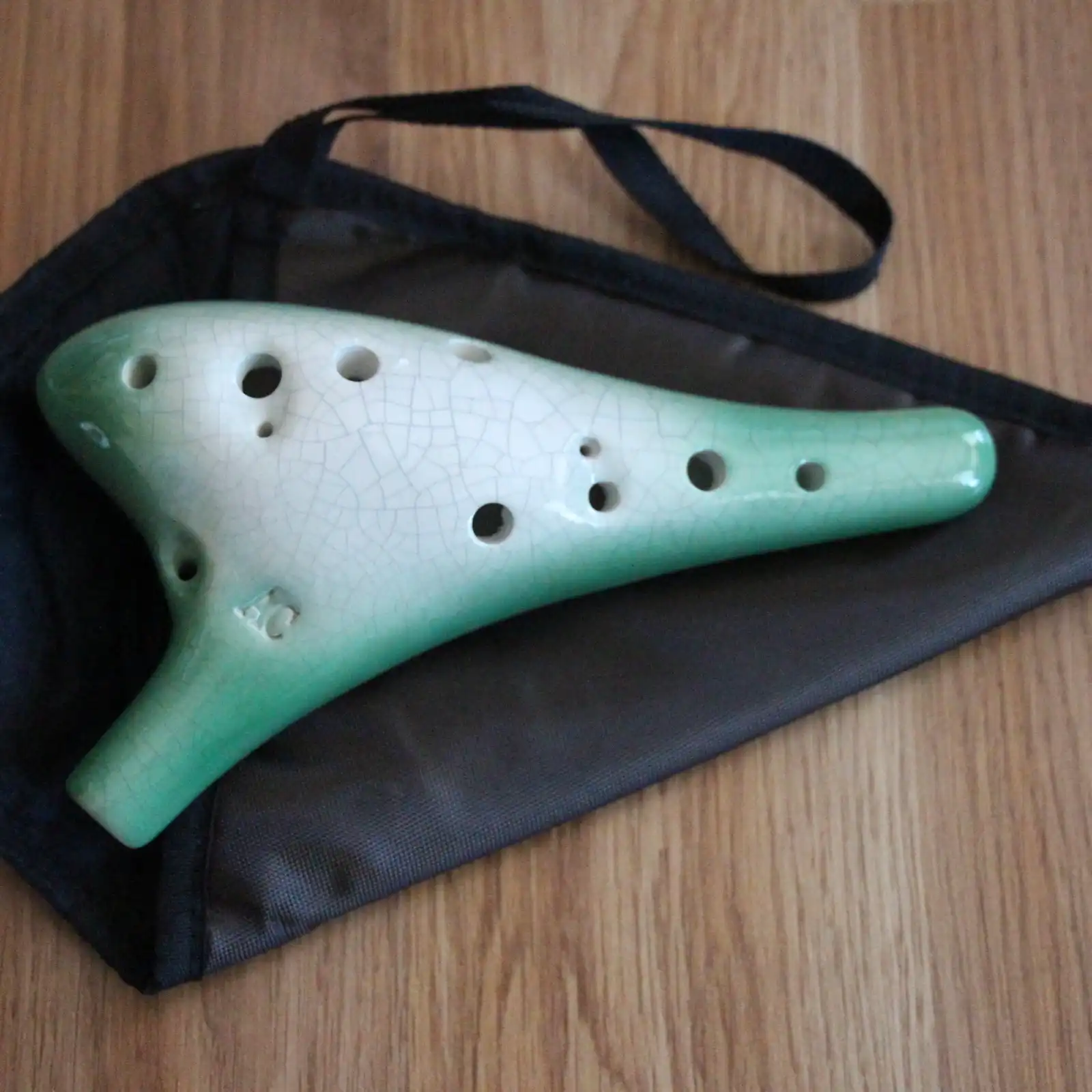 Thumbnail: 12 Hole Ceramic Ocarina, Cracked White Green Burst