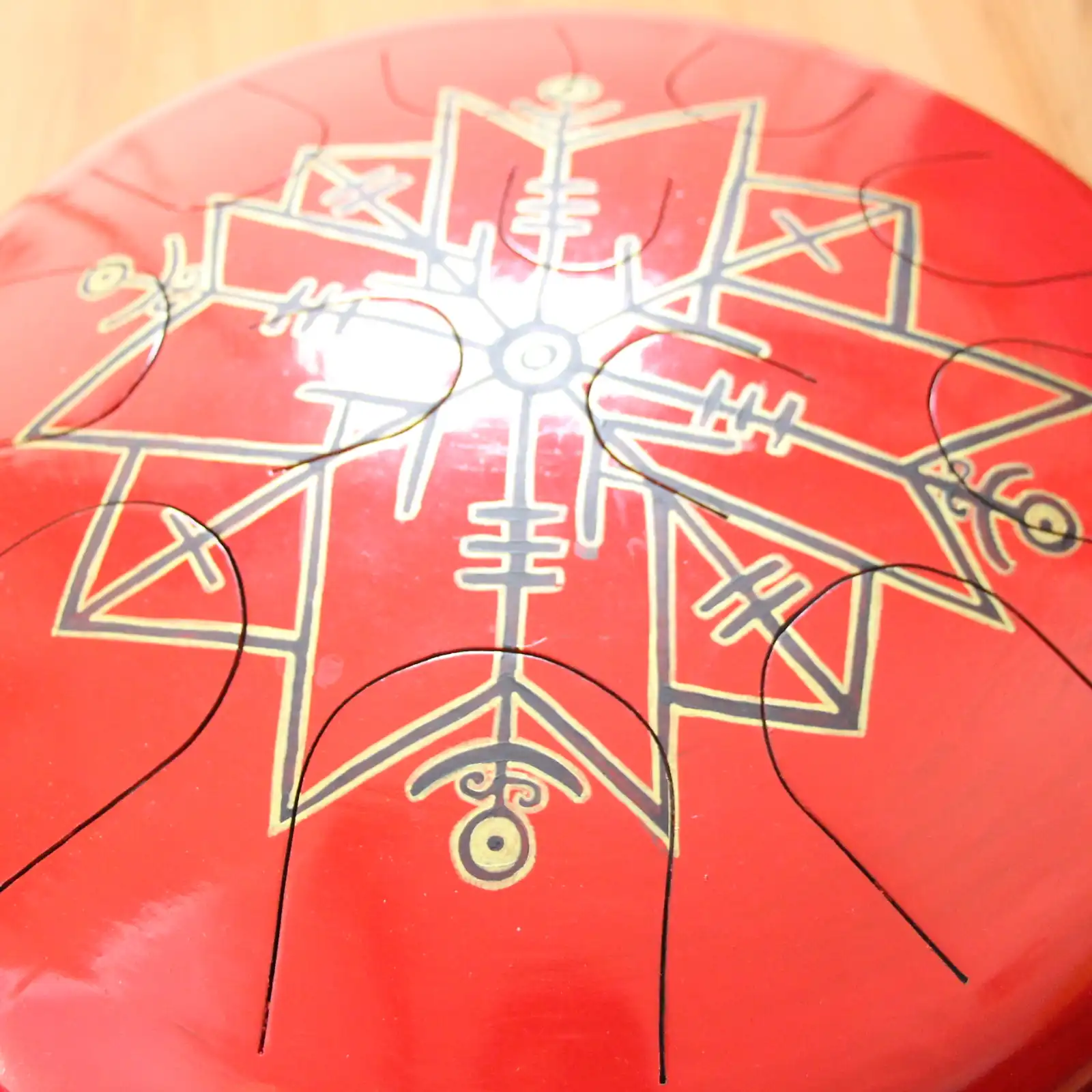 Thumbnail: Ajna 12 Tone Tongue Drum - Red Viking Runes - E Harmonic Minor