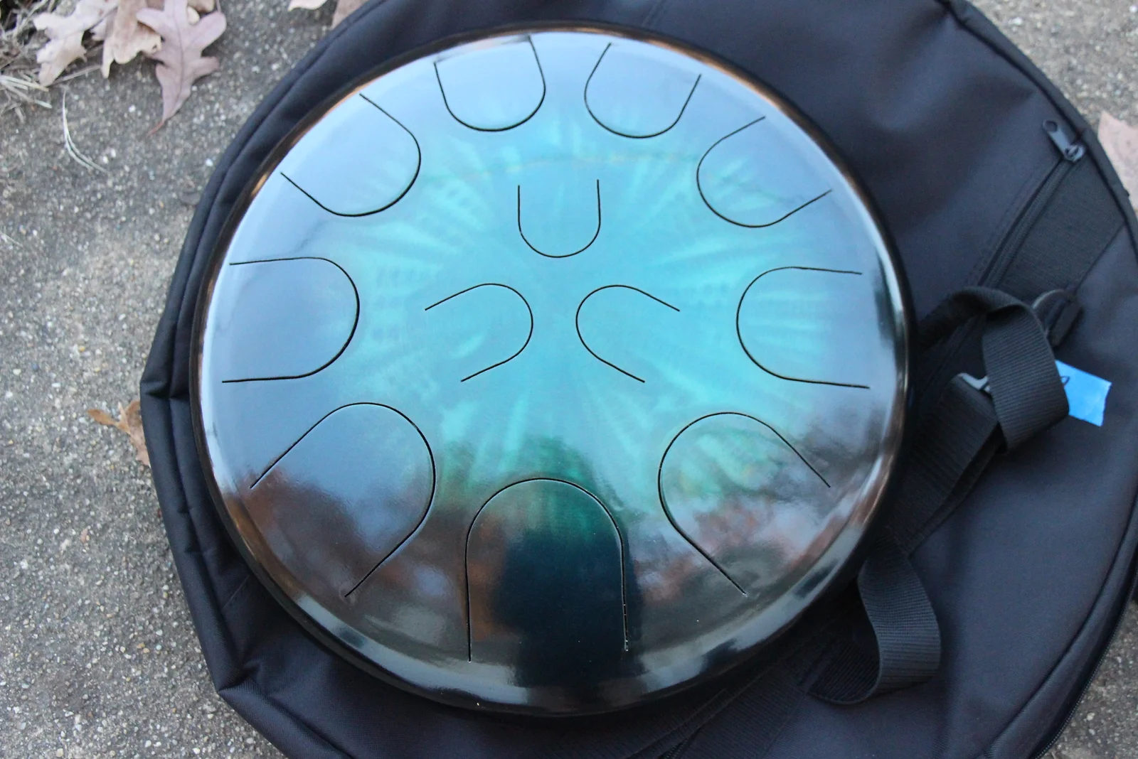 Ajna 16" 12 Tone Steel Tongue Drum Black Teal Burst E Hijaz