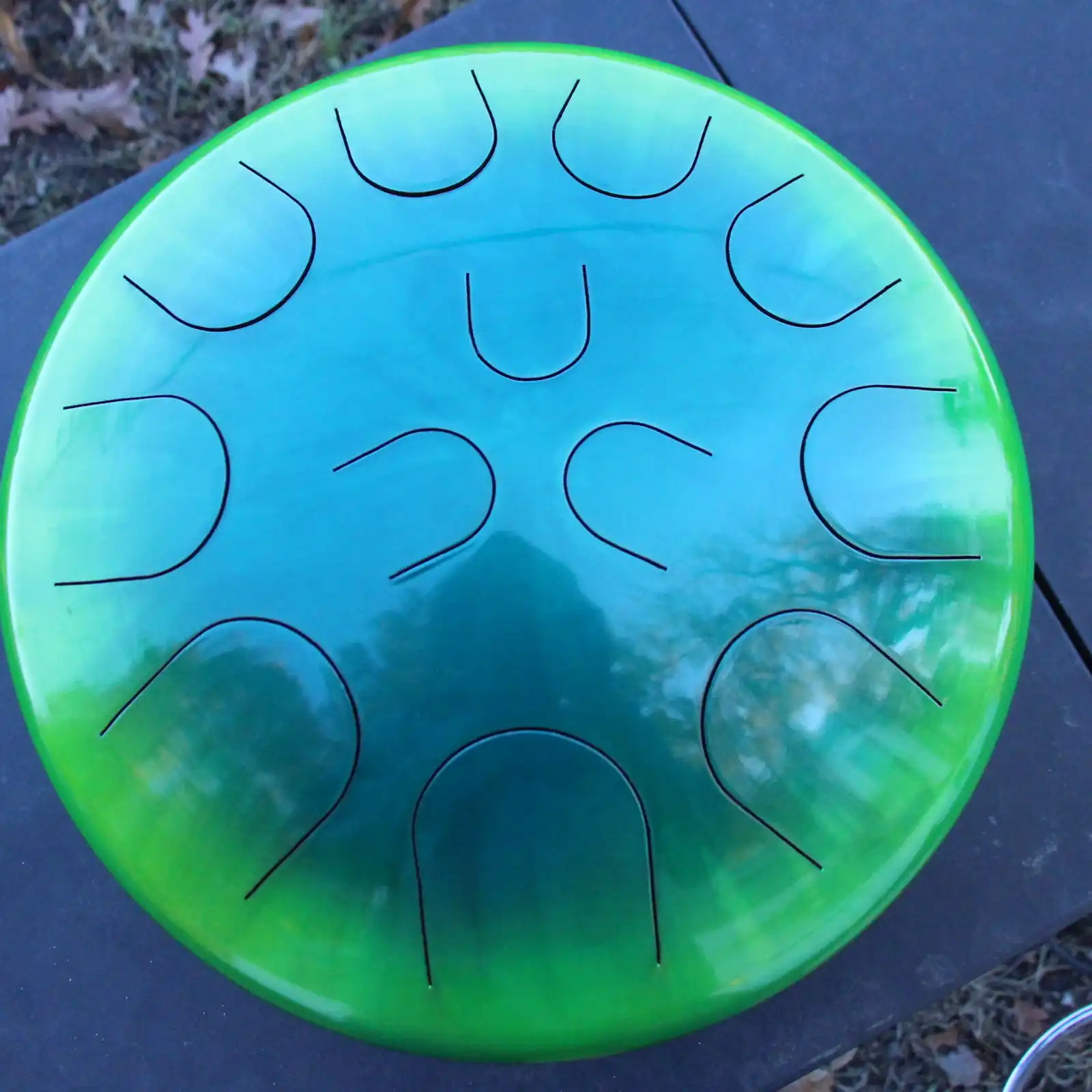 Thumbnail: Ajna 16" 12 Tone Steel Tongue Drum Candy Lime Teal Burst E Hijaz