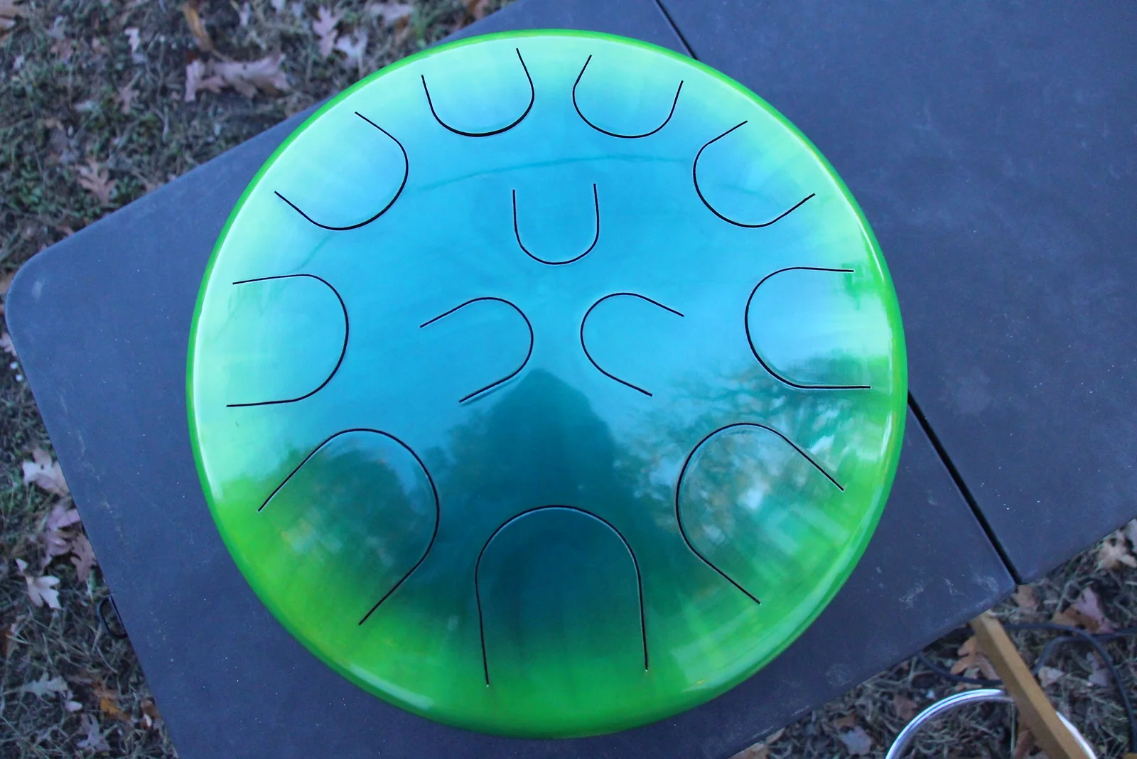 Ajna 16" 12 Tone Steel Tongue Drum Candy Lime Teal Burst E Hijaz