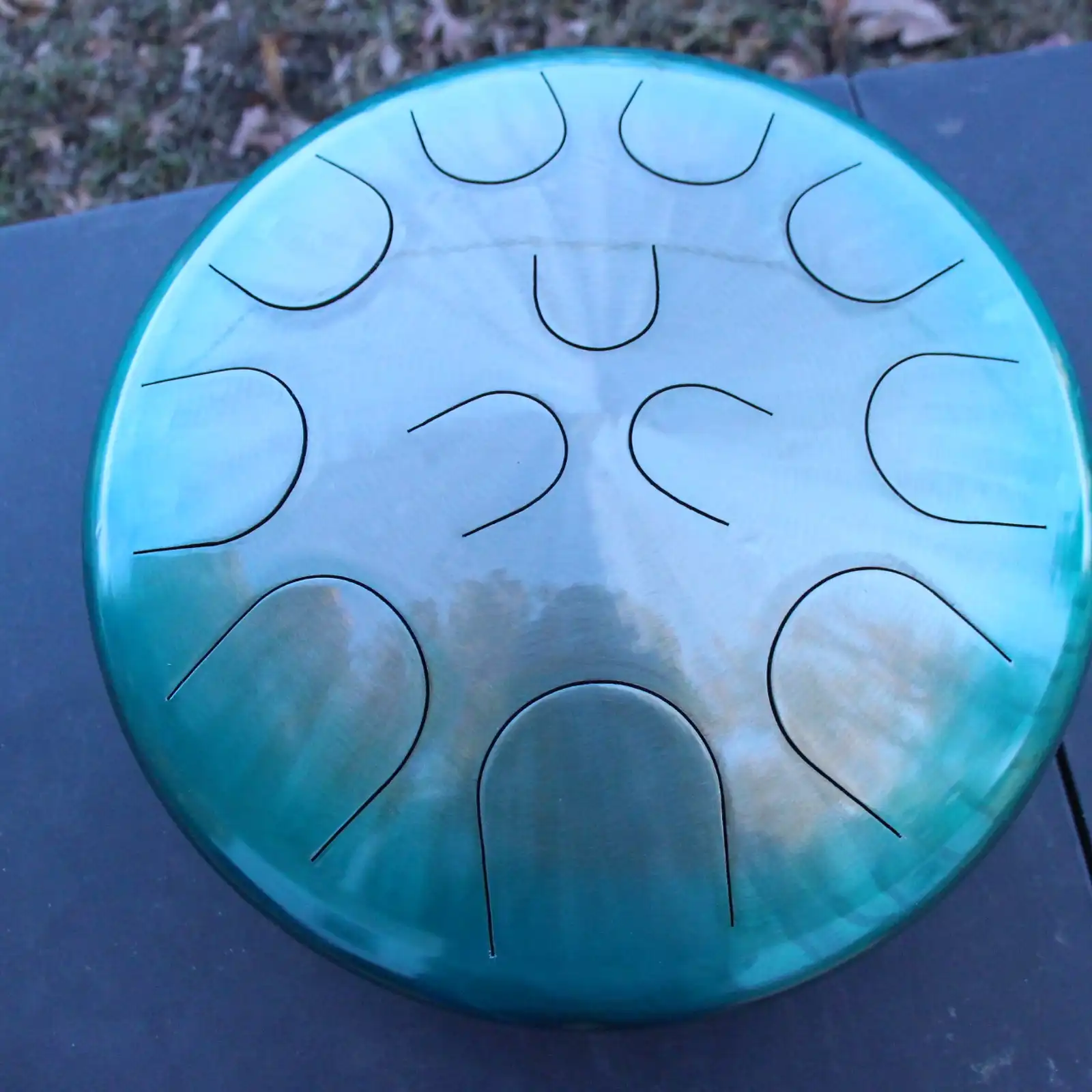 Thumbnail: Ajna 16" 12 Tone Steel Tongue Drum Candy Teal Clear Burst E Hijaz