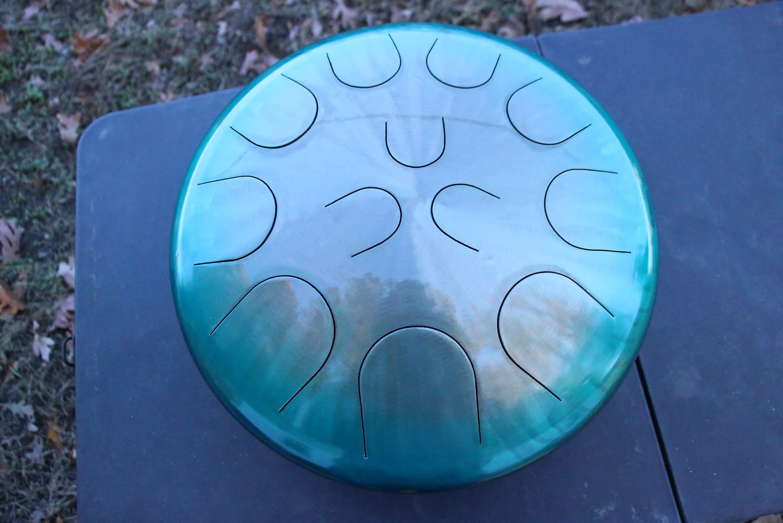 Ajna 16" 12 Tone Steel Tongue Drum Candy Teal Clear Burst E Hijaz