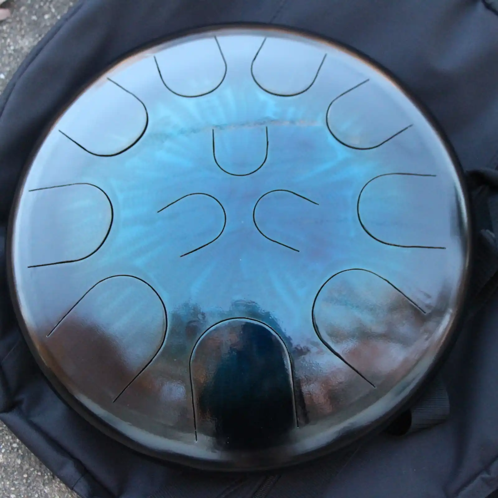 Thumbnail: Ajna 16" 12 Tone Steel Tongue Drum Black Sapphire Burst F Lydian