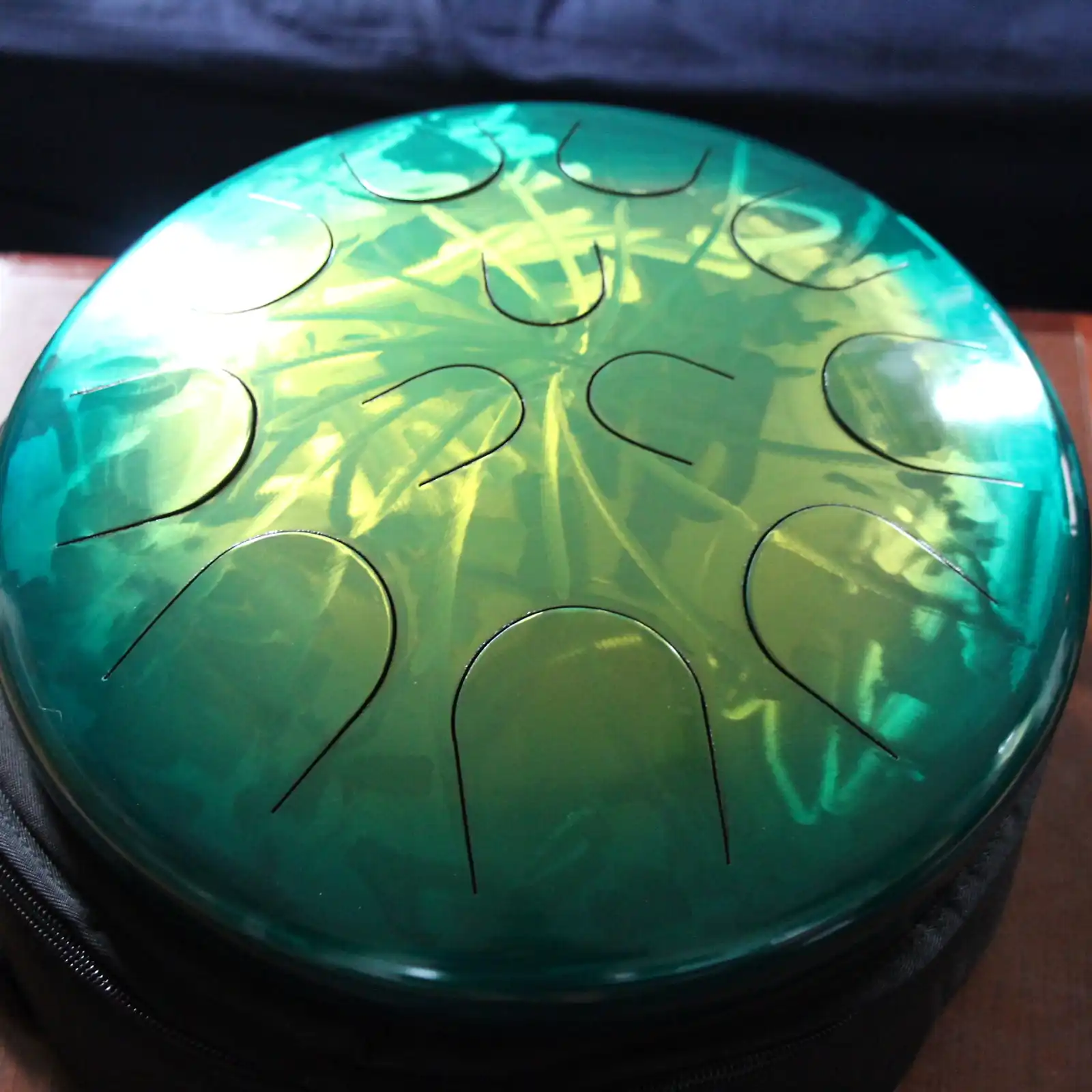 Thumbnail: Ajna 16" 12 Tone Steel Tongue Drum Candy Teal Lemon Burst F Lydian