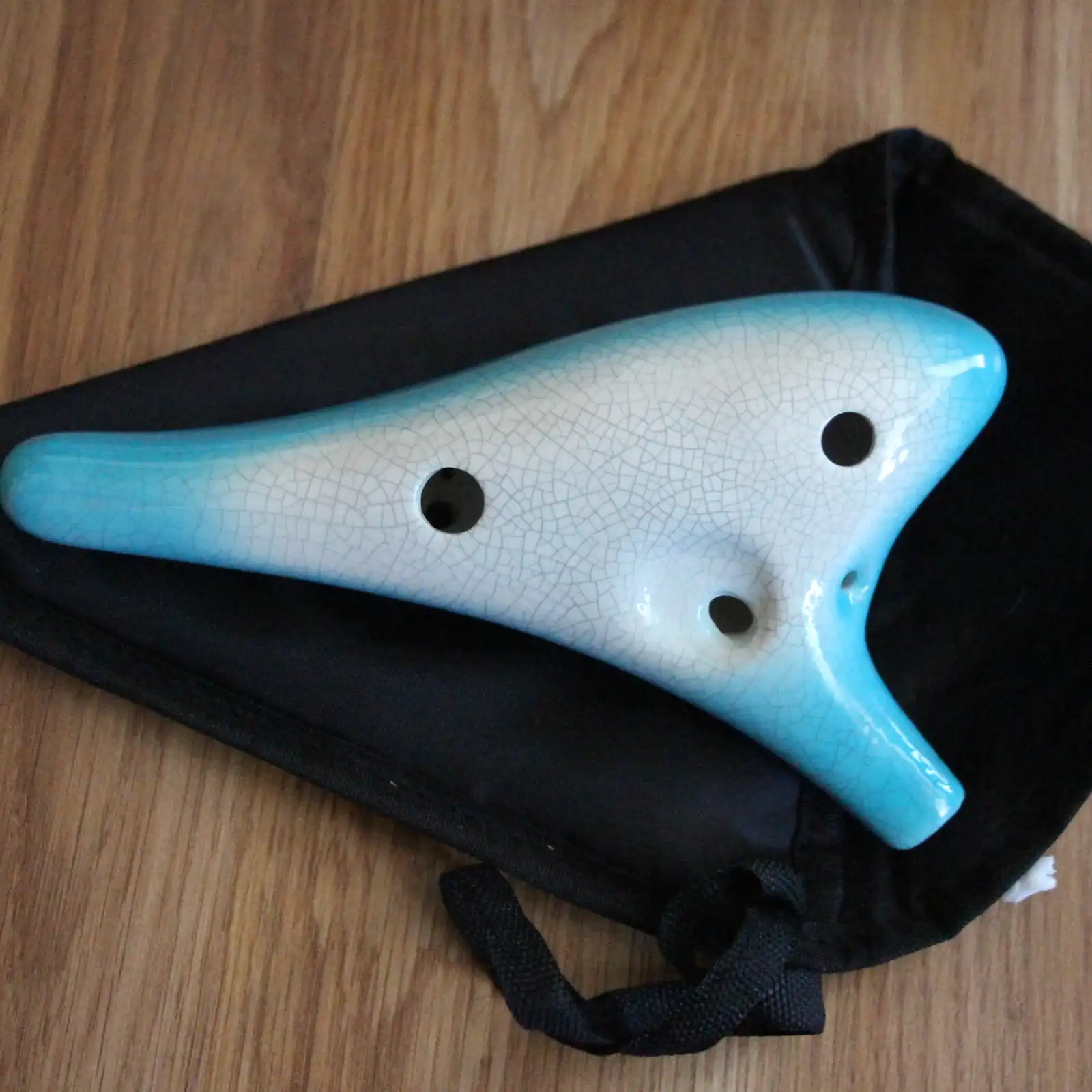 Thumbnail: 12 Hole Ceramic Ocarina, Cracked White Blue Burst