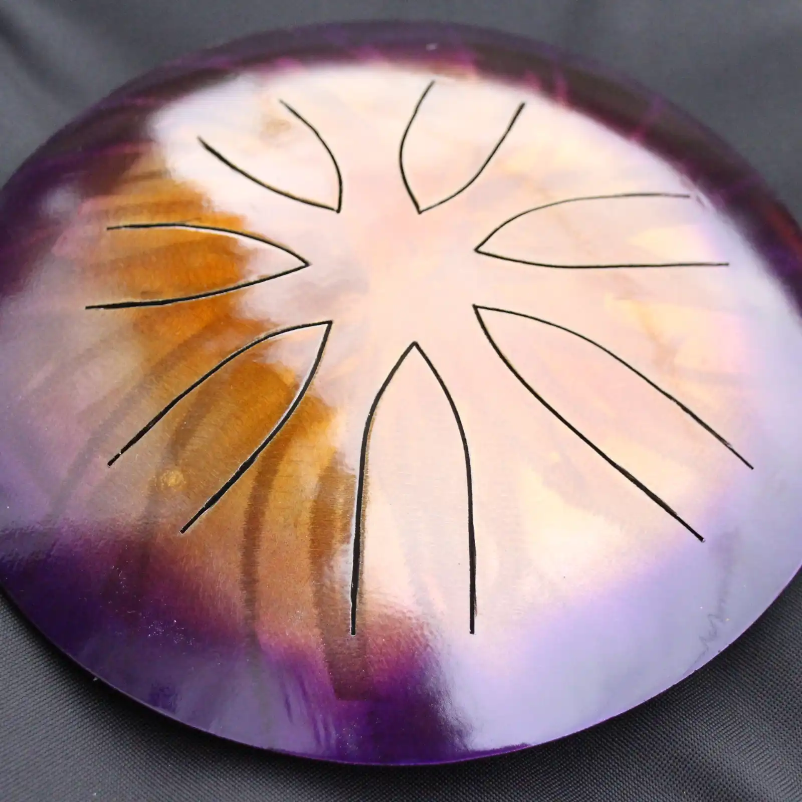 Thumbnail: 10" 7 Tone Ajna Tongue Drum Amethyst/Gold Burst - Pentatonic