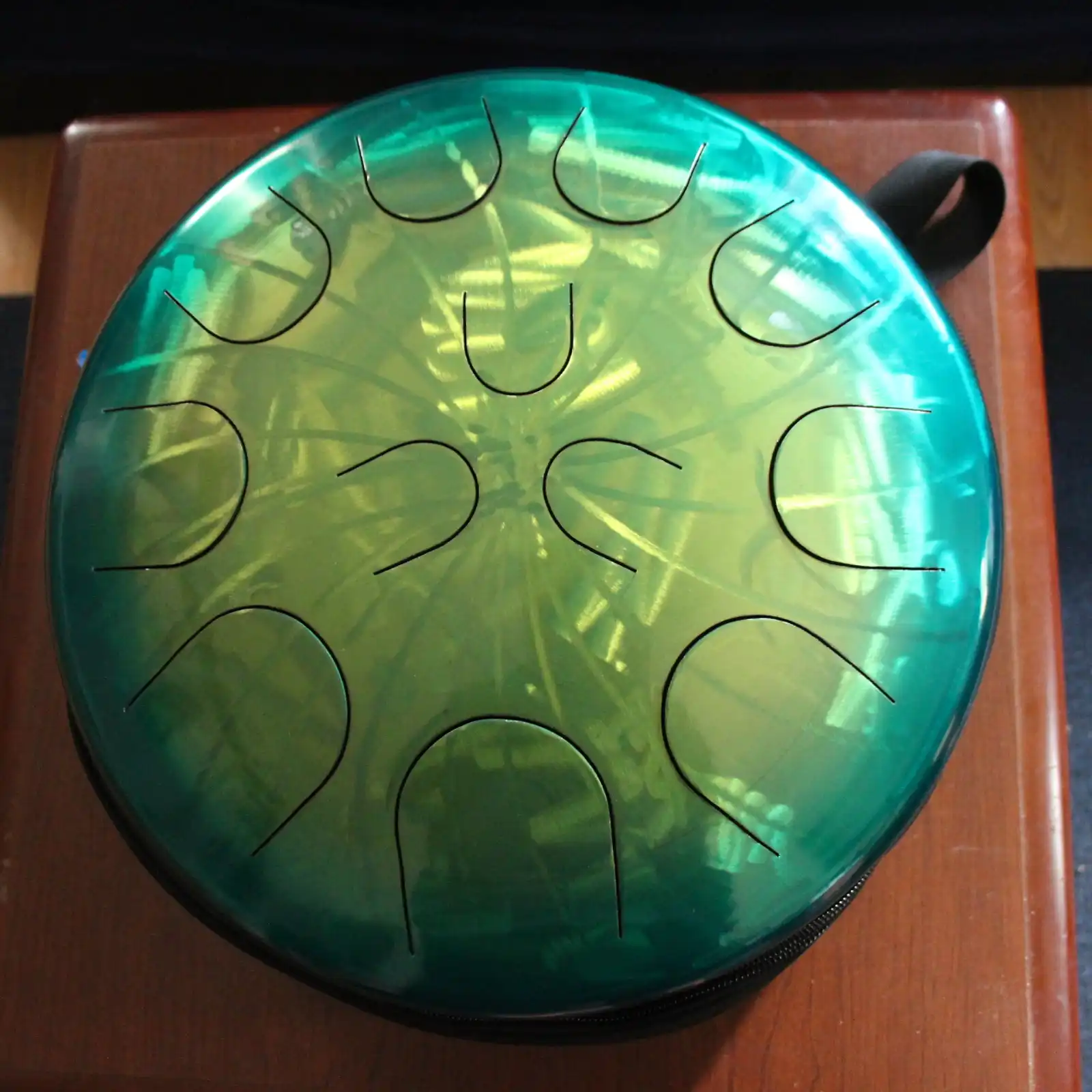 Thumbnail: Ajna 16" 12 Tone Steel Tongue Drum Candy Teal Lemon Lime Burst  F Lydian
