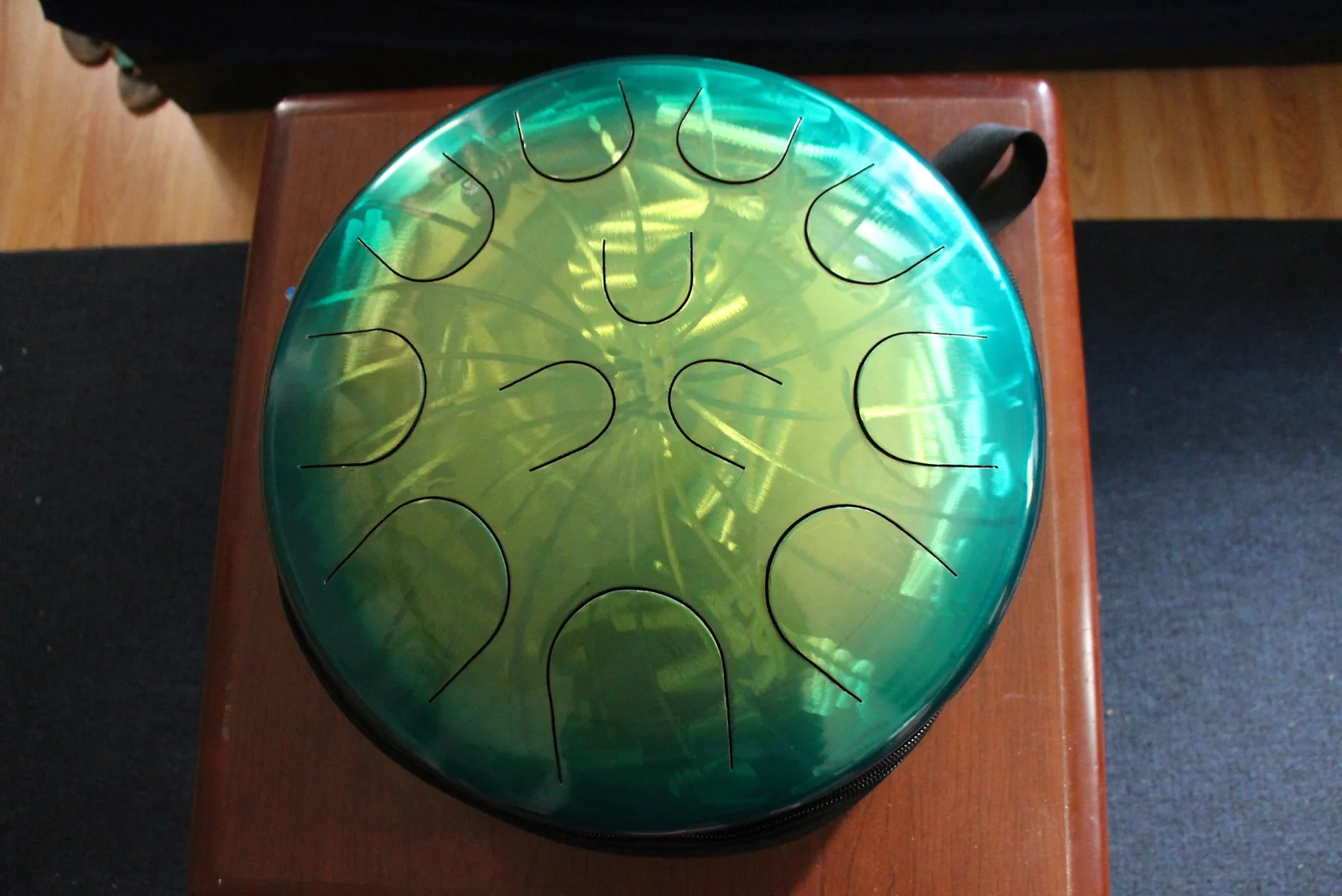 Ajna 16" 12 Tone Steel Tongue Drum Candy Teal Lemon Lime Burst F Lydian