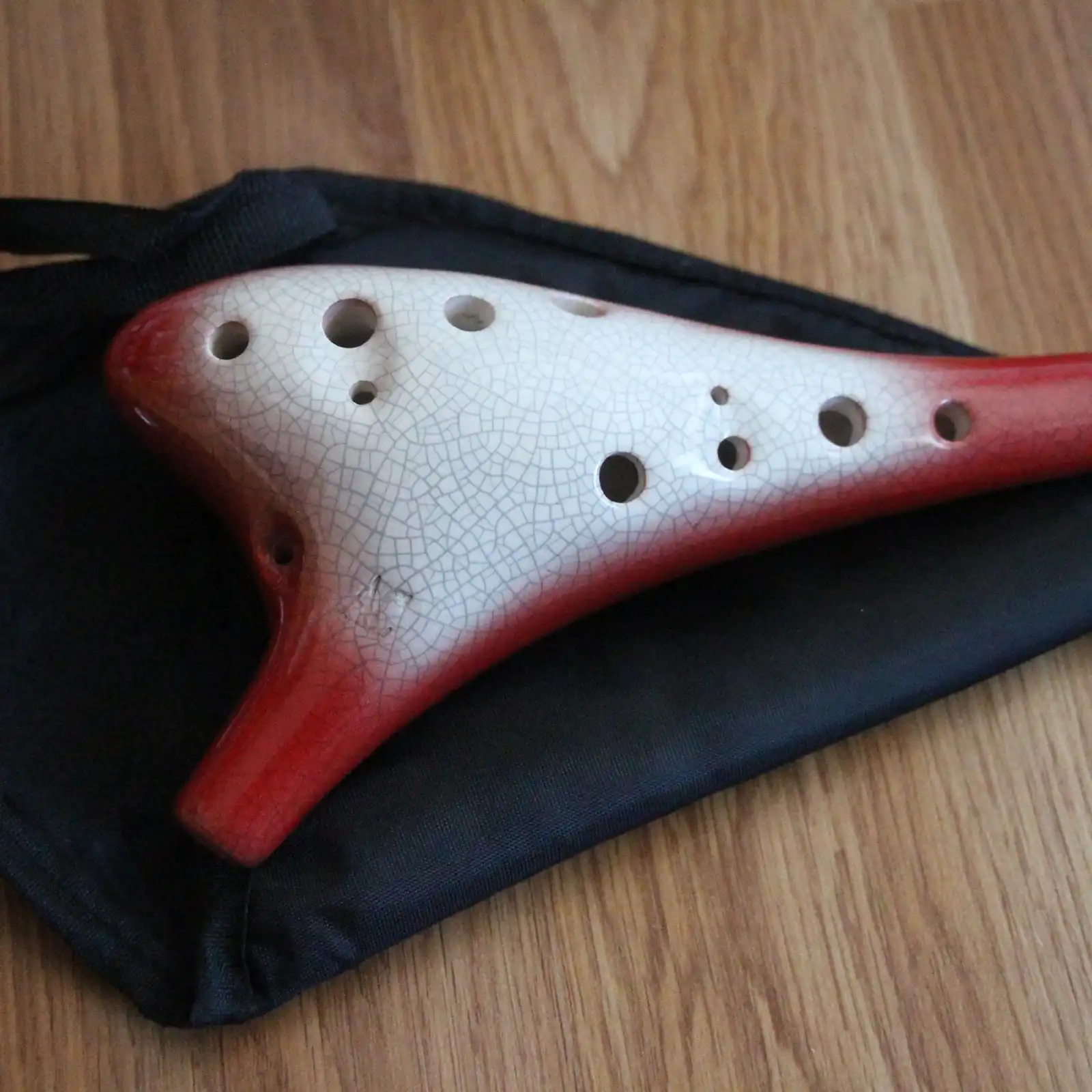 Thumbnail: 12 Hole Ceramic Ocarina, Cracked White Red Burst