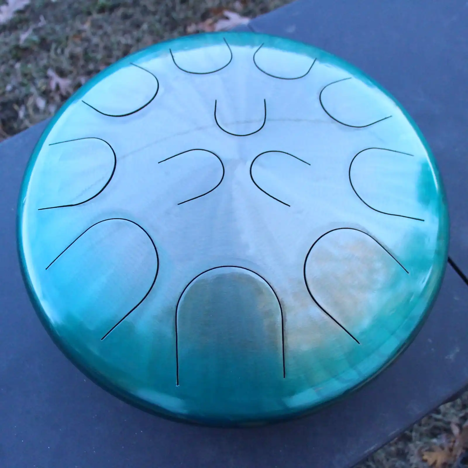 Thumbnail: Ajna 16" 12 Tone Steel Tongue Drum Candy Teal Clear Burst E Hijaz