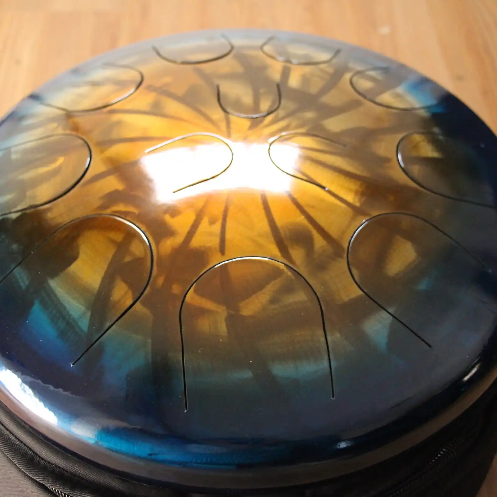 Thumbnail: Ajna 16" 12 Tone Steel Tongue Drum Sapphire Gold Burst F Lydian