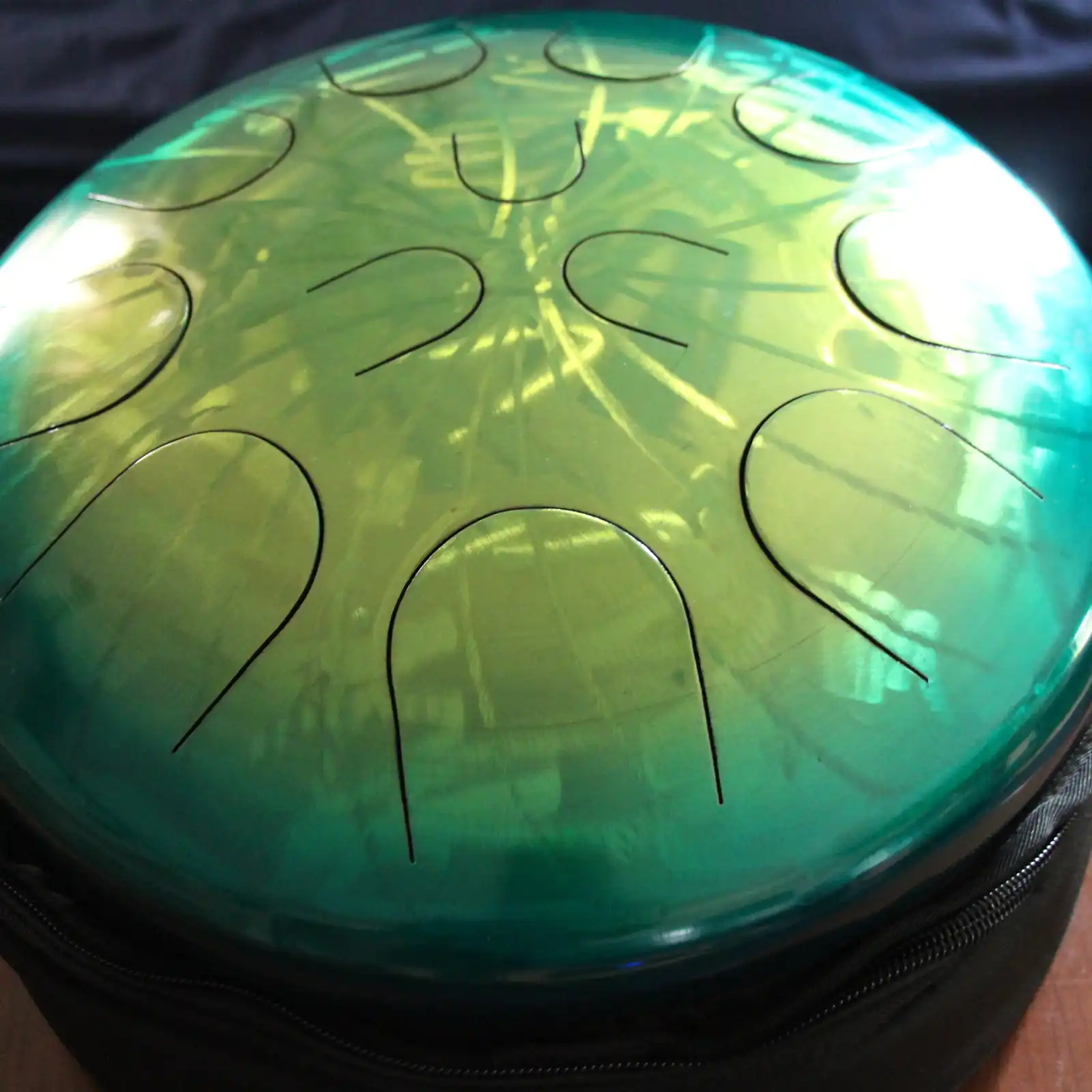 Thumbnail: Ajna 16" 12 Tone Steel Tongue Drum Candy Teal Lemon Lime Burst  F Lydian