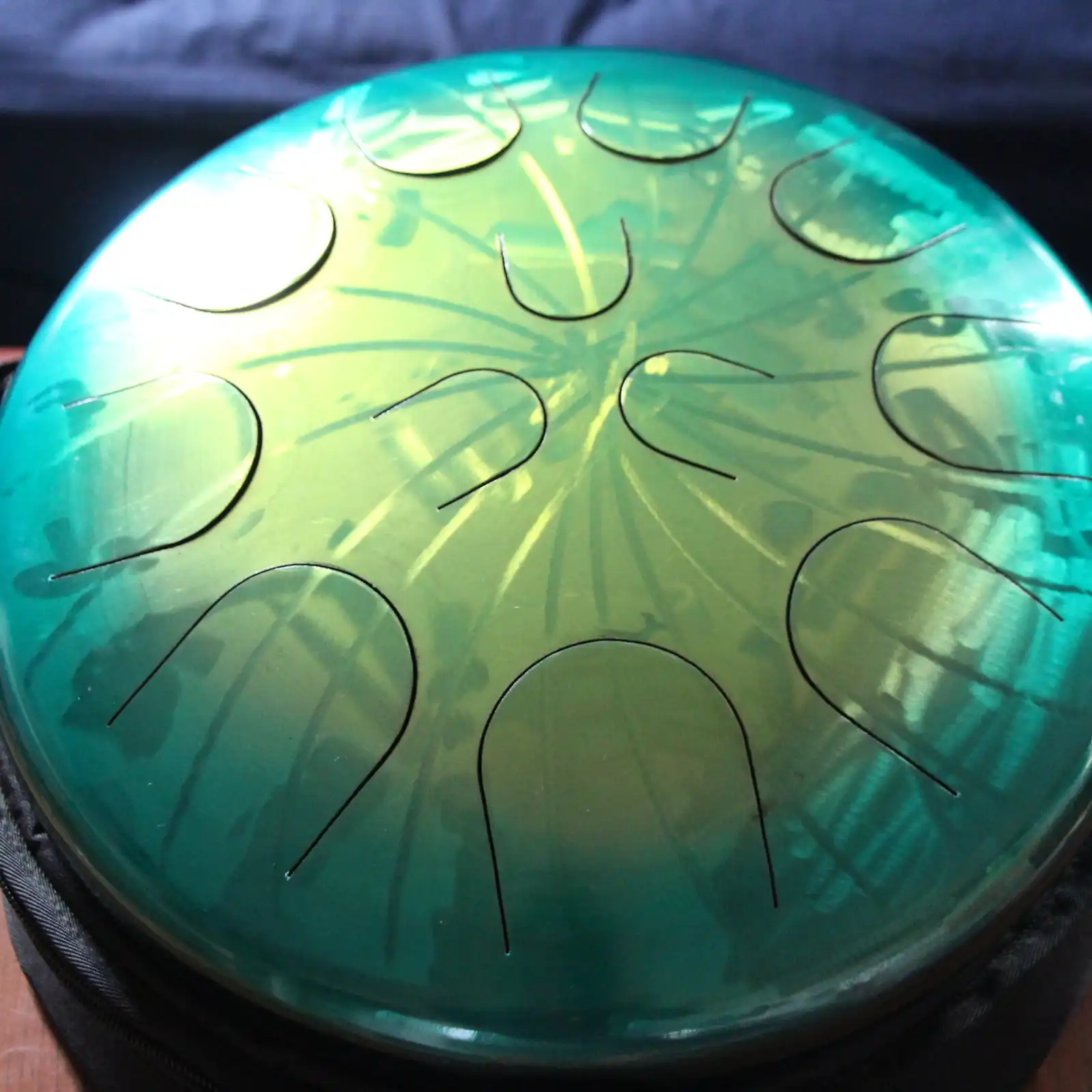 Thumbnail: Ajna 16" 12 Tone Steel Tongue Drum Candy Teal Lemon Burst F Lydian