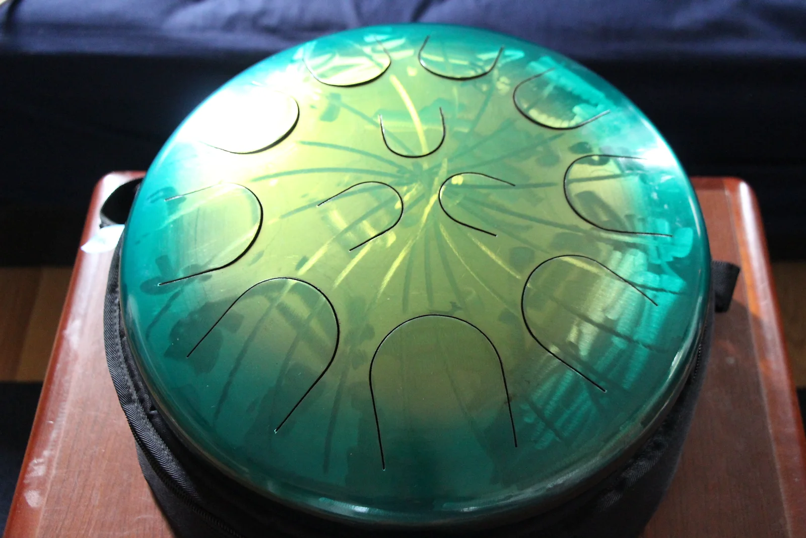 Ajna 16" 12 Tone Steel Tongue Drum Candy Teal Lemon Burst F Lydian