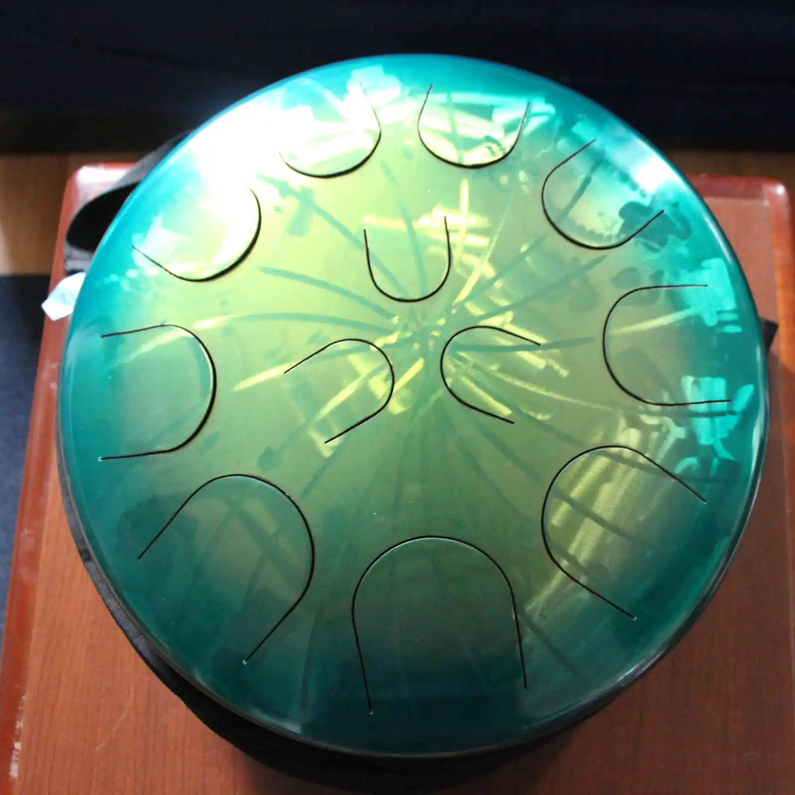 Thumbnail: Ajna 16" 12 Tone Steel Tongue Drum Candy Teal Lemon Burst F Lydian