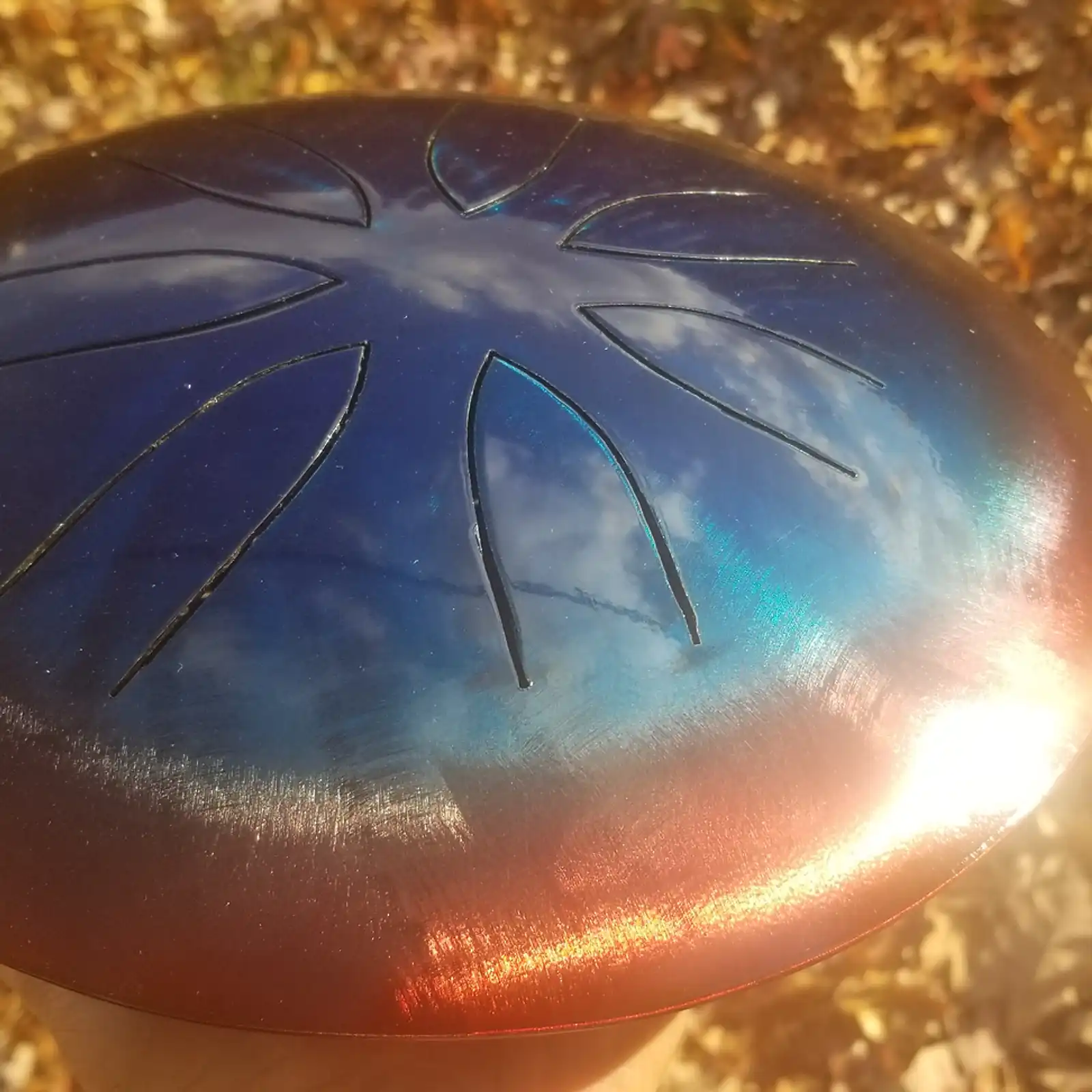 Thumbnail: 10" 7 Tone Ajna Tongue Drum Red/Blue Burst - Pentatonic