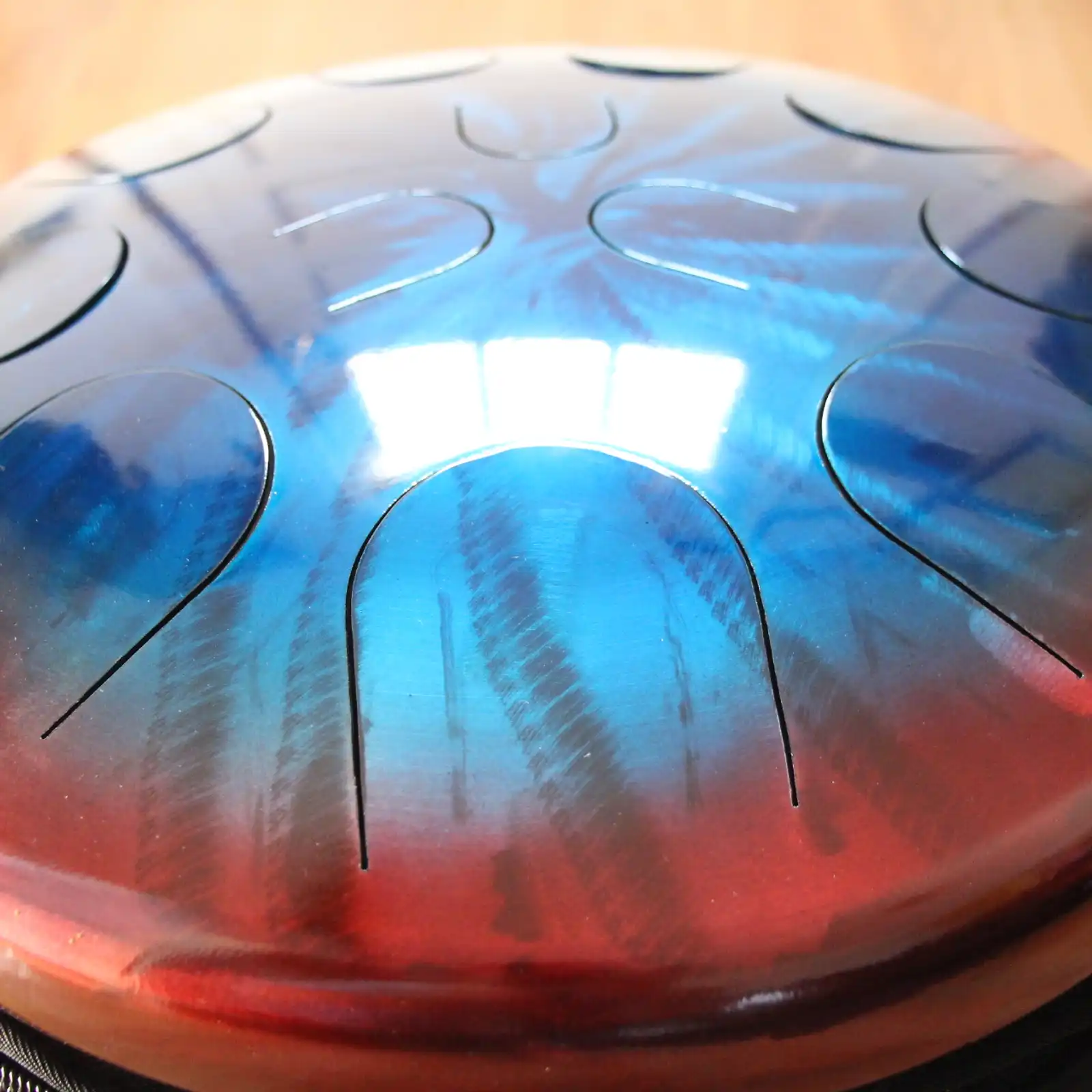 Thumbnail: Ajna 16" 12 Tone Steel Tongue Drum Candy Red/Candy Blue D Dorian