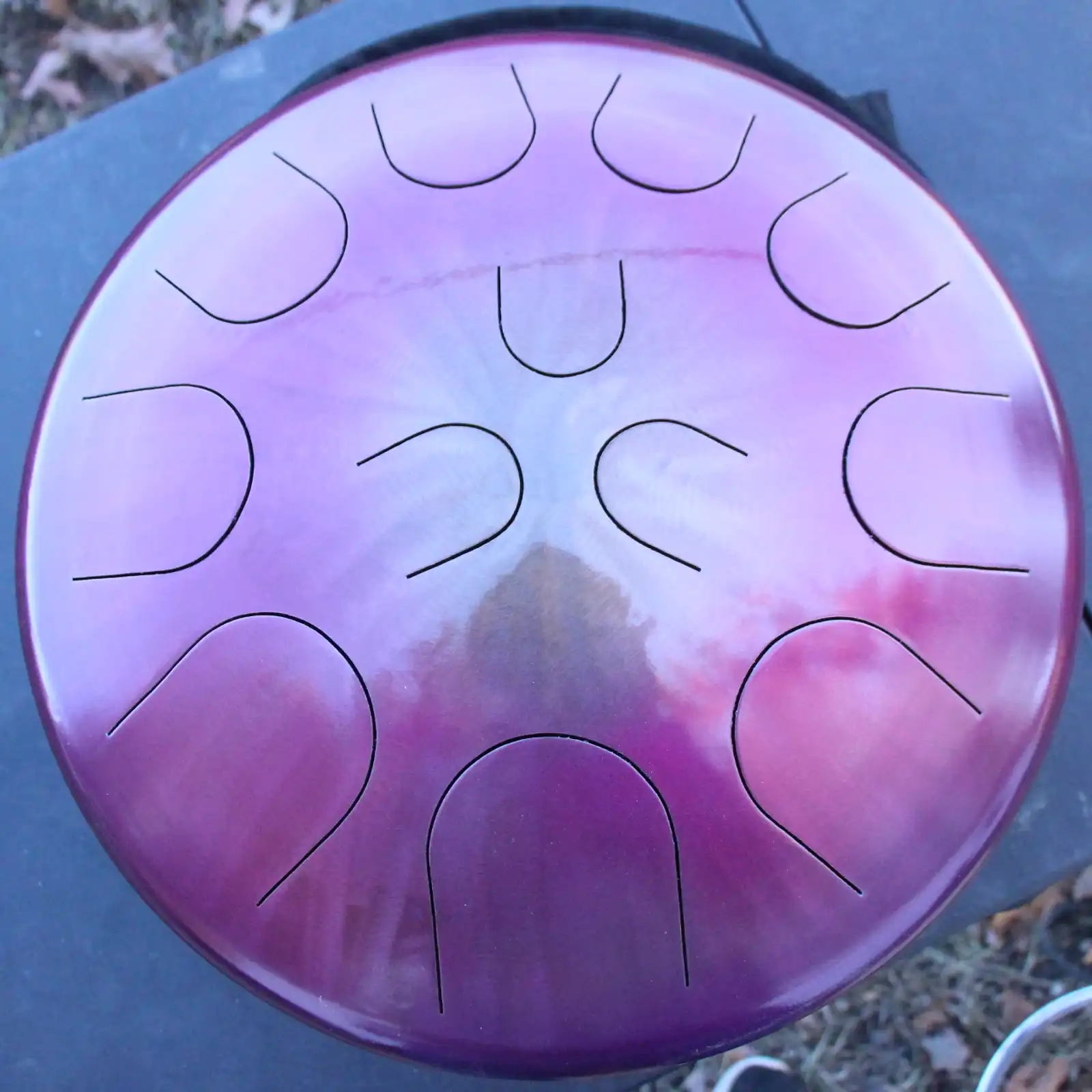Thumbnail: Ajna 16" 12 Tone Steel Tongue Drum Candy Purple Candy Pink Burst E Hijaz
