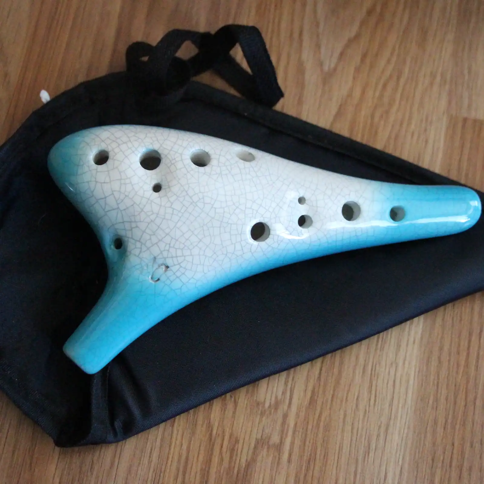 Thumbnail: 12 Hole Ceramic Ocarina, Cracked White Blue Burst