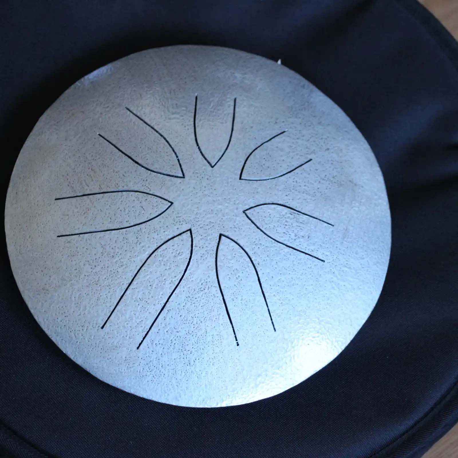 Thumbnail: 10" 7 Tone Ajna Tongue Drum Hammered Silver Pentat