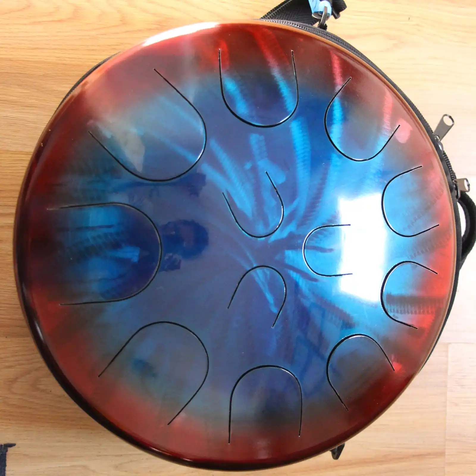 Thumbnail: Ajna 16" 12 Tone Steel Tongue Drum Candy Red/Candy Blue D Dorian